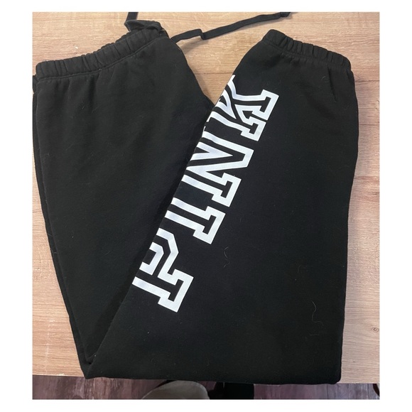 PINK Victoria's Secret Pants - PINK Victoria's Secret Black Joggers with White Logo
